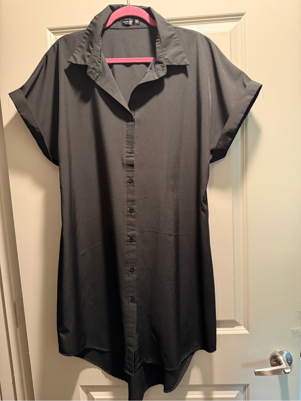 SHEIN Black Short Sleeve Button-Up Shirt Dress NWOT